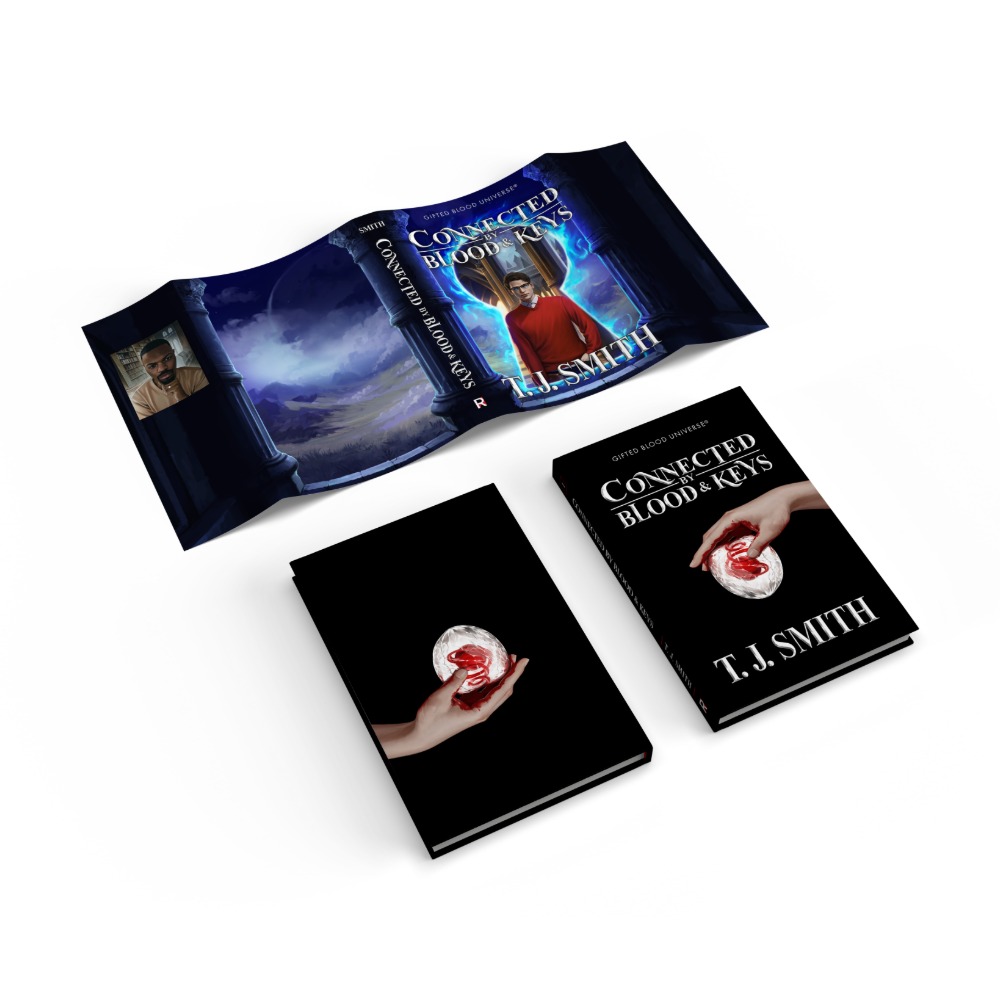 Connected by Blood and Keys hardcover dust jacket — YA fantasy novel by T. J. Smith, Gifted Blood Universe Book One